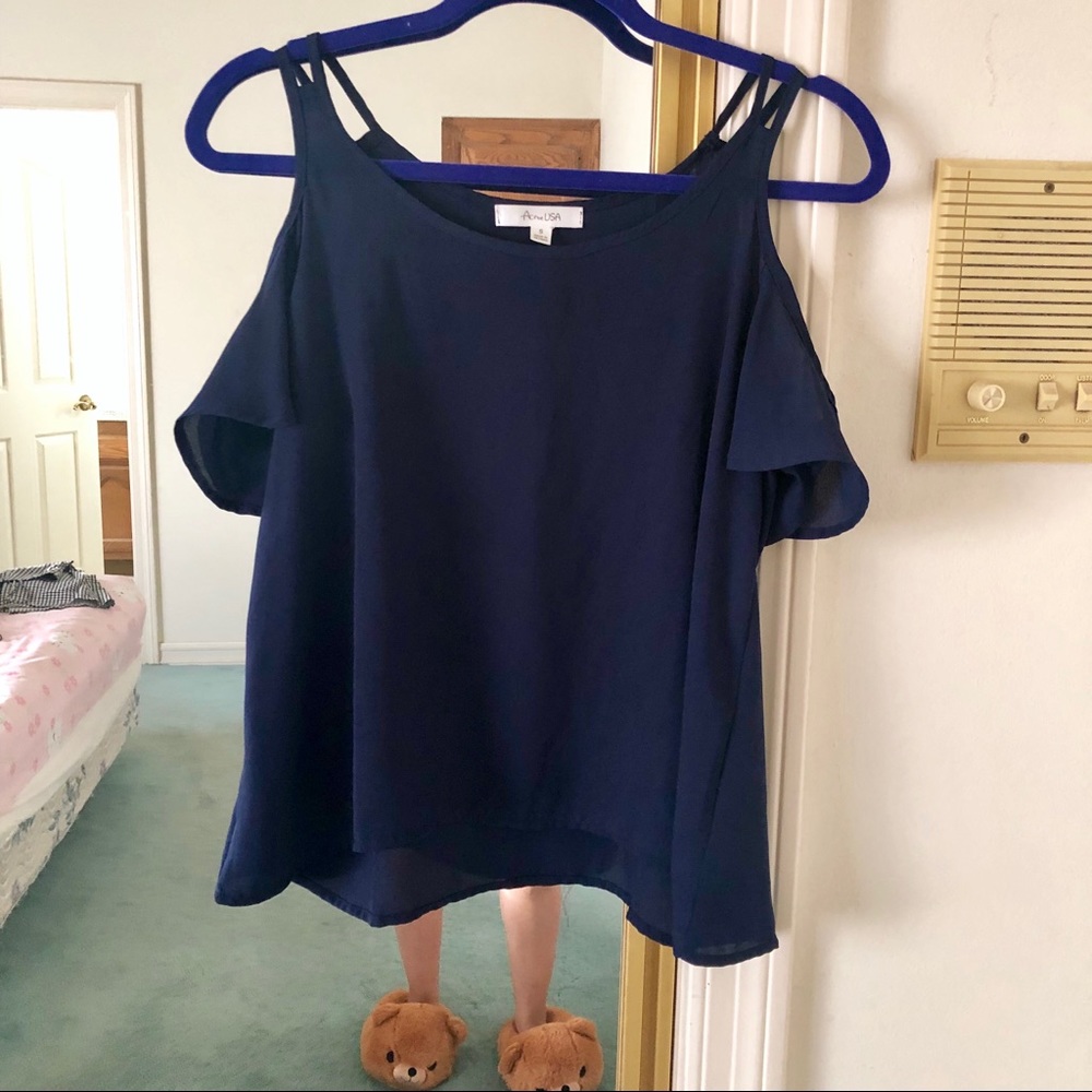 Blue Sheer Top With Shoulder Cutouts